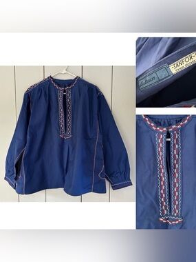 VTG Lutteurs Sanfor French Workwear Chore Shirt Smock Embroidered L-XL